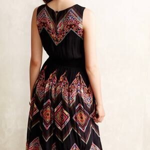 Anthropologie Tanvi Kedia | Black Multicolor Boho Embroidered Flowy Boho Dress 0